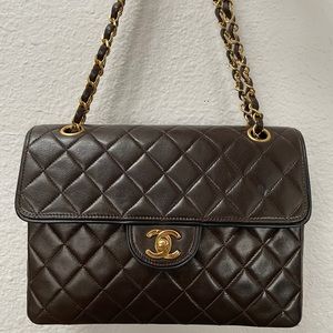 Vintage Chanel Rare Lambskin Single Flap Brown Bag